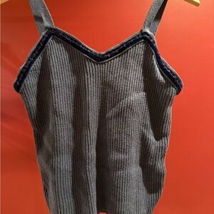 Blue Ribbed Tank top with navy trim